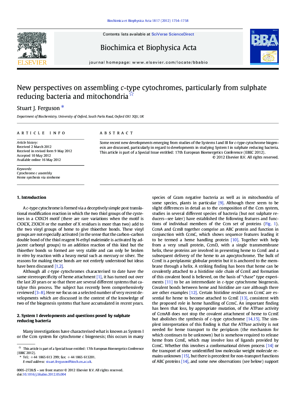 New perspectives on assembling c-type cytochromes, particularly from sulphate reducing bacteria and mitochondria