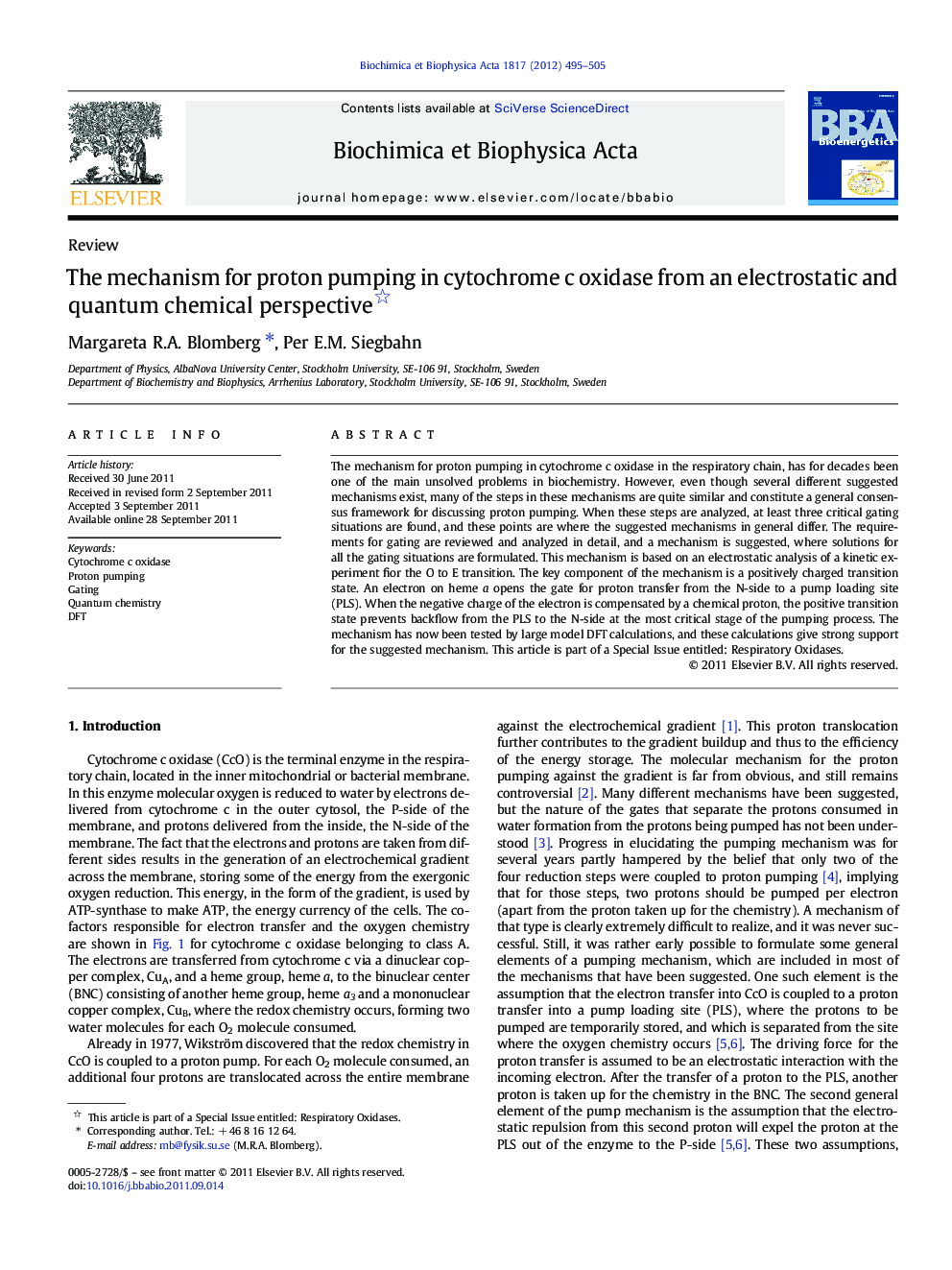 The mechanism for proton pumping in cytochrome c oxidase from an electrostatic and quantum chemical perspective