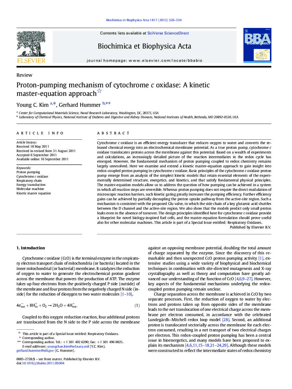 Proton-pumping mechanism of cytochrome c oxidase: A kinetic master-equation approach