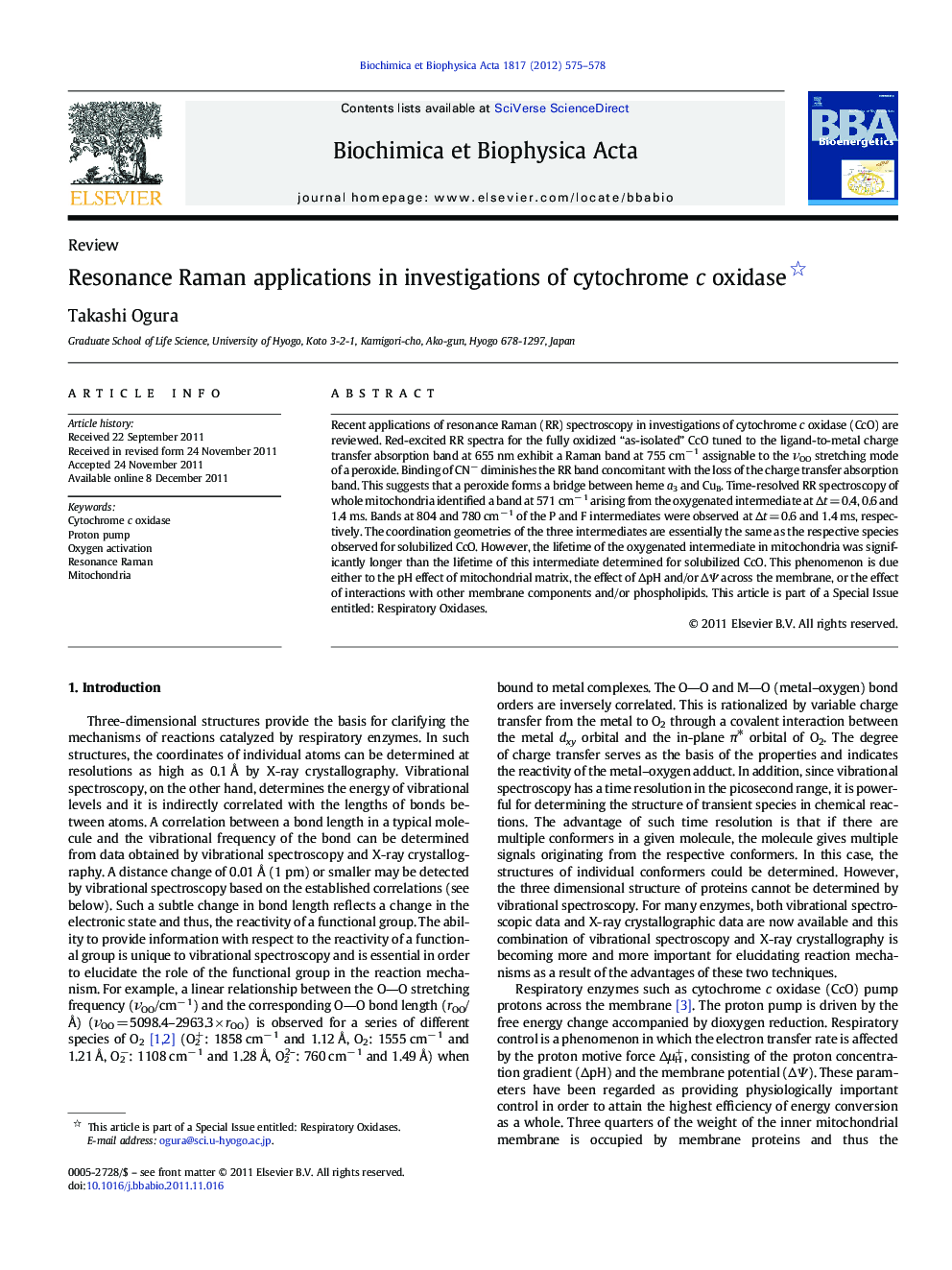 Resonance Raman applications in investigations of cytochrome c oxidase