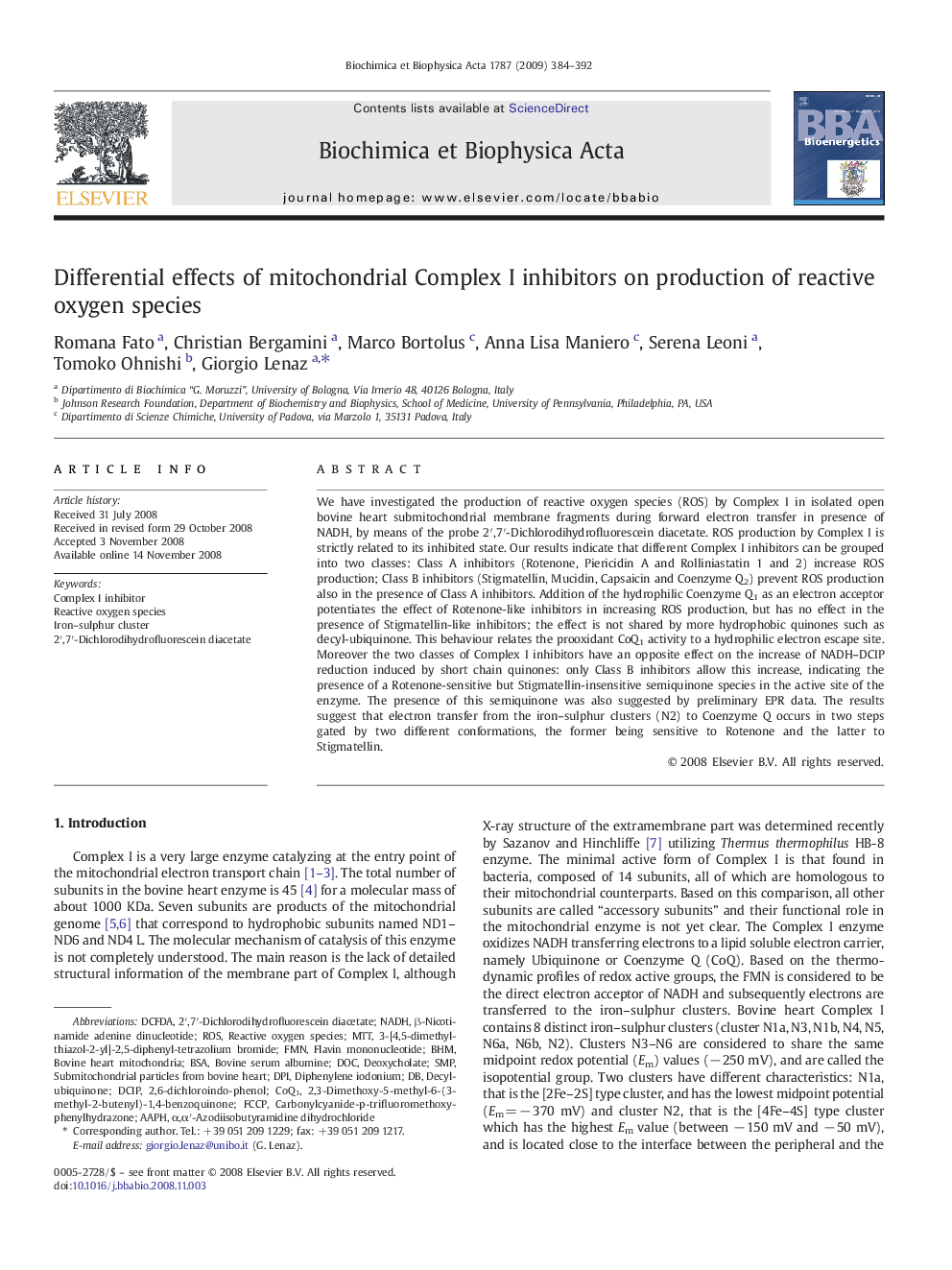 Differential effects of mitochondrial Complex I inhibitors on production of reactive oxygen species