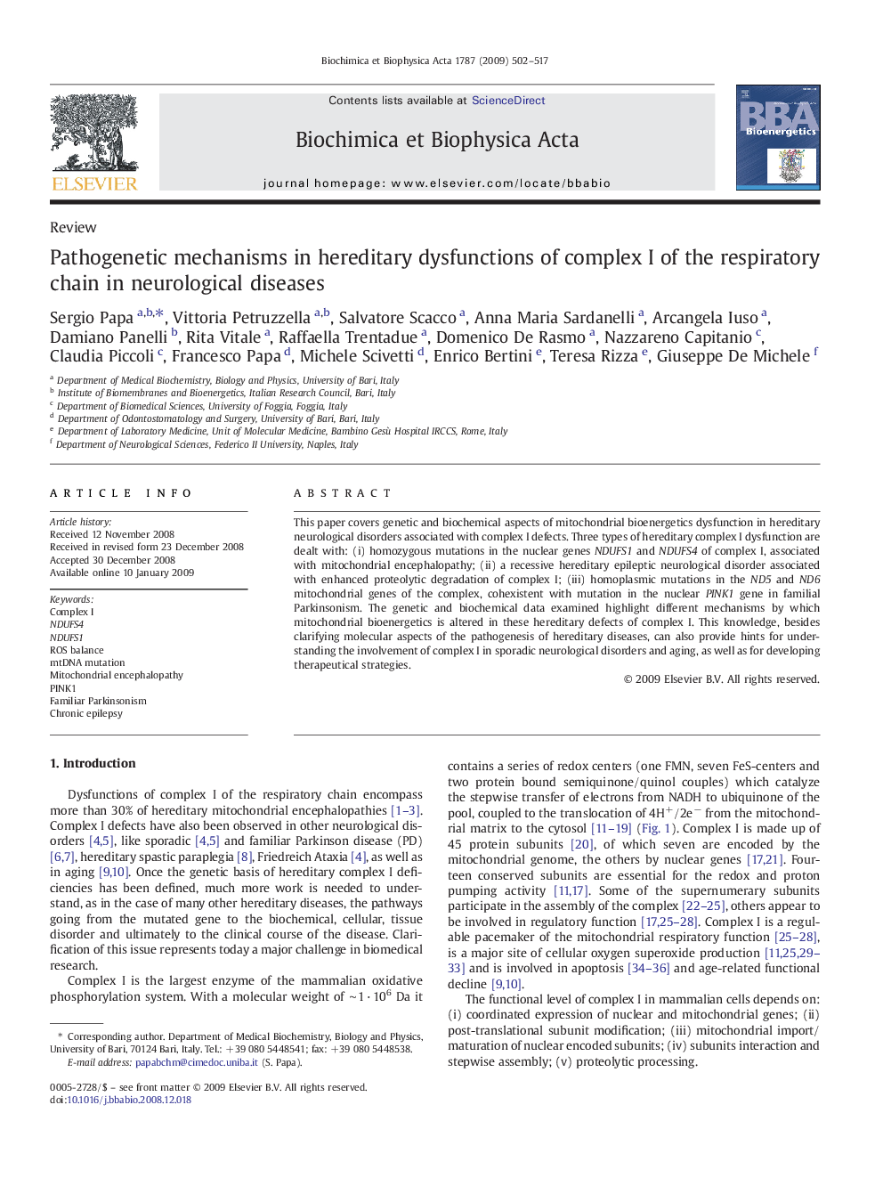 Pathogenetic mechanisms in hereditary dysfunctions of complex I of the respiratory chain in neurological diseases