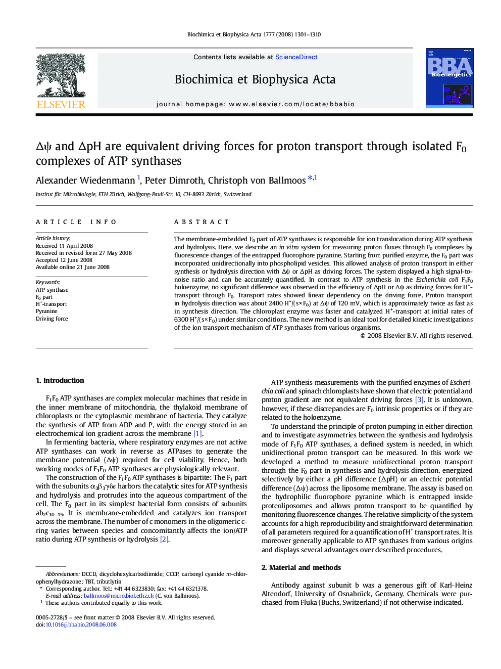 ÎÏ and ÎpH are equivalent driving forces for proton transport through isolated F0 complexes of ATP synthases