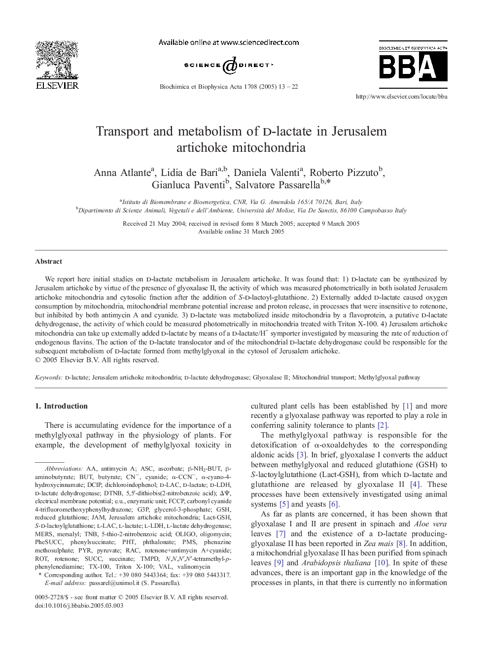 Transport and metabolism of d-lactate in Jerusalem artichoke mitochondria