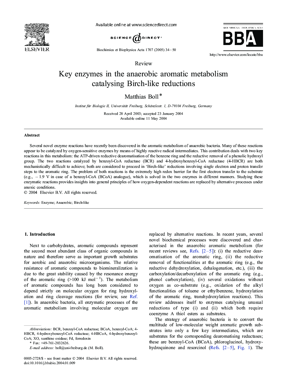 Key enzymes in the anaerobic aromatic metabolism catalysing Birch-like reductions