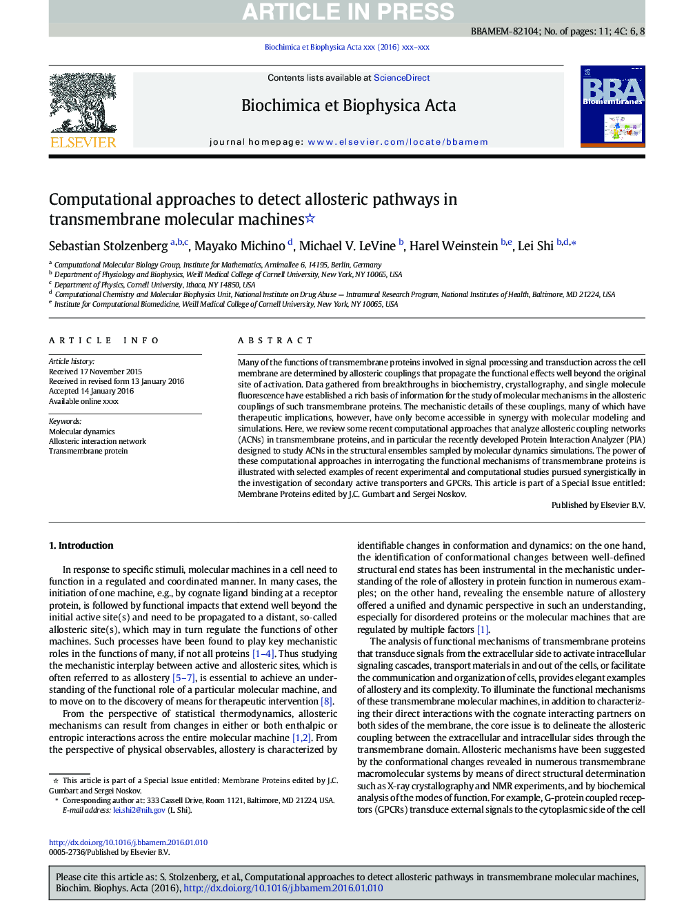 Computational approaches to detect allosteric pathways in transmembrane molecular machines