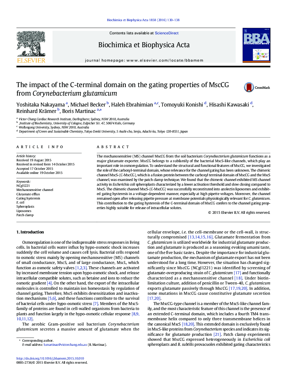 The impact of the C-terminal domain on the gating properties of MscCG from Corynebacterium glutamicum