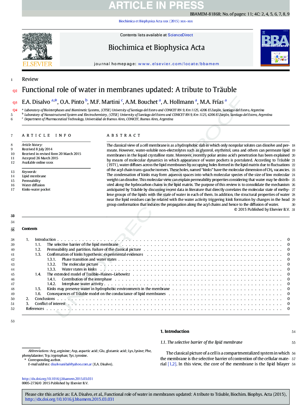 Functional role of water in membranes updated: A tribute to Träuble