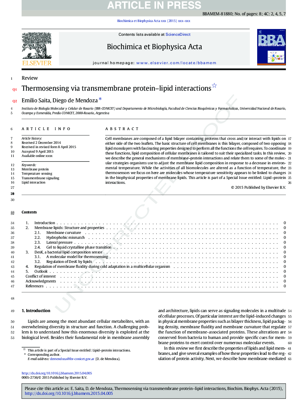 Thermosensing via transmembrane protein-lipid interactions