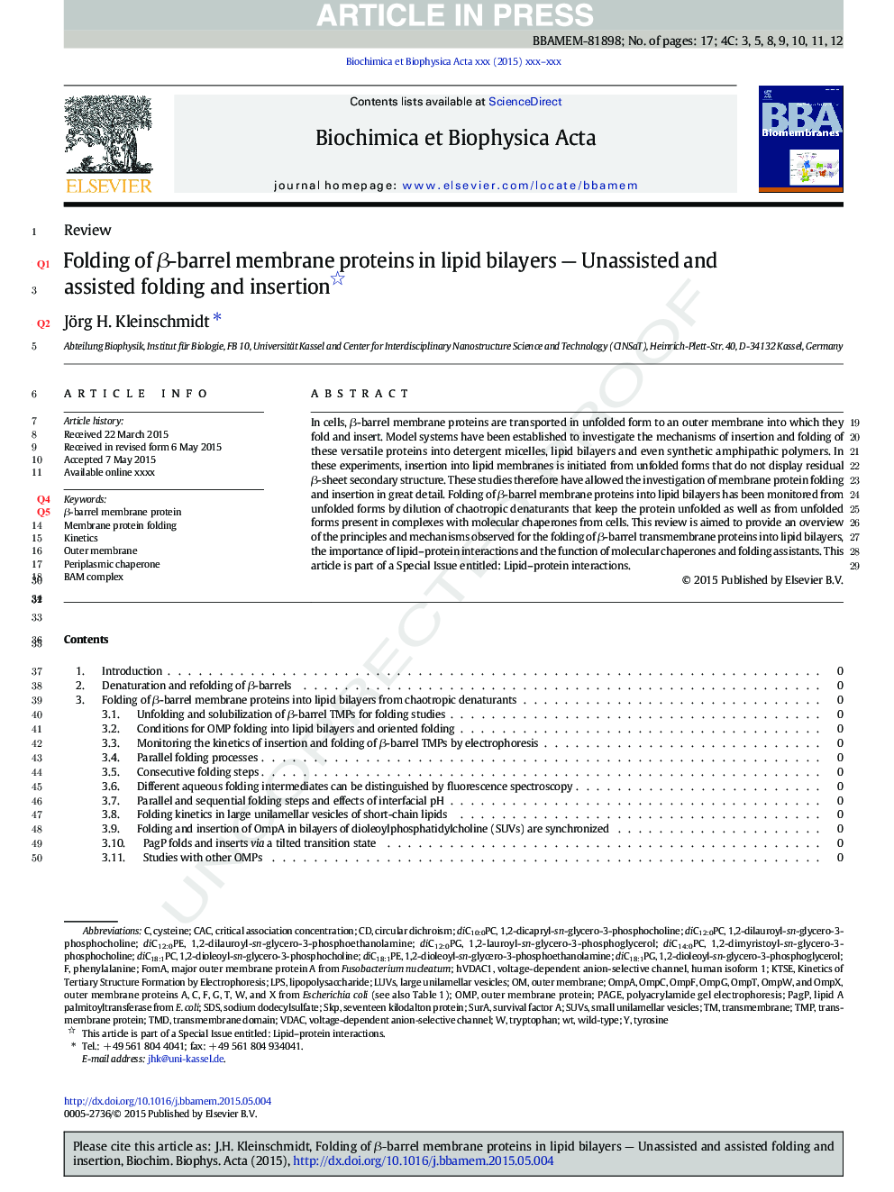 Folding of Î²-barrel membrane proteins in lipid bilayers - Unassisted and assisted folding and insertion