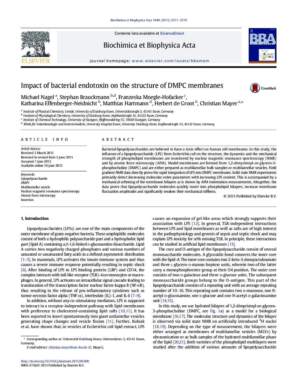 Impact of bacterial endotoxin on the structure of DMPC membranes