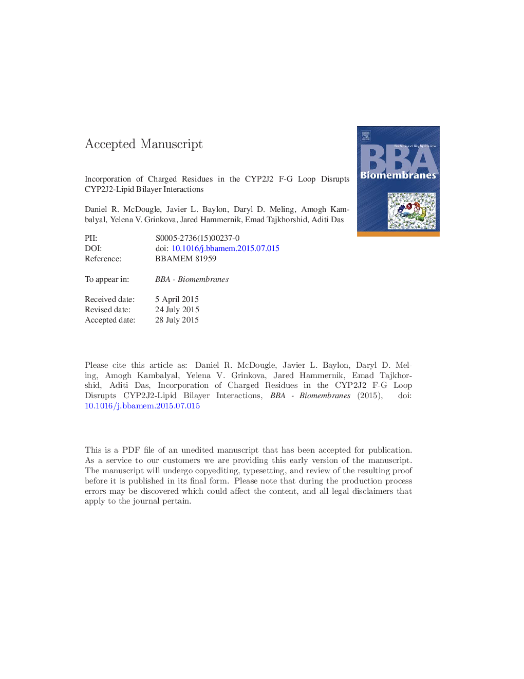 Incorporation of charged residues in the CYP2J2 F-G loop disrupts CYP2J2-lipid bilayer interactions