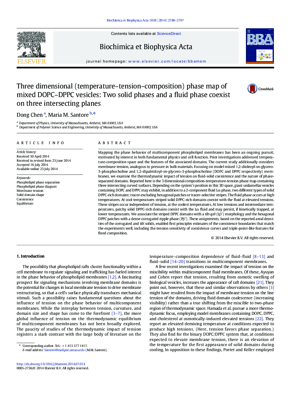 Three dimensional (temperature-tension-composition) phase map of mixed DOPC-DPPC vesicles: Two solid phases and a fluid phase coexist on three intersecting planes