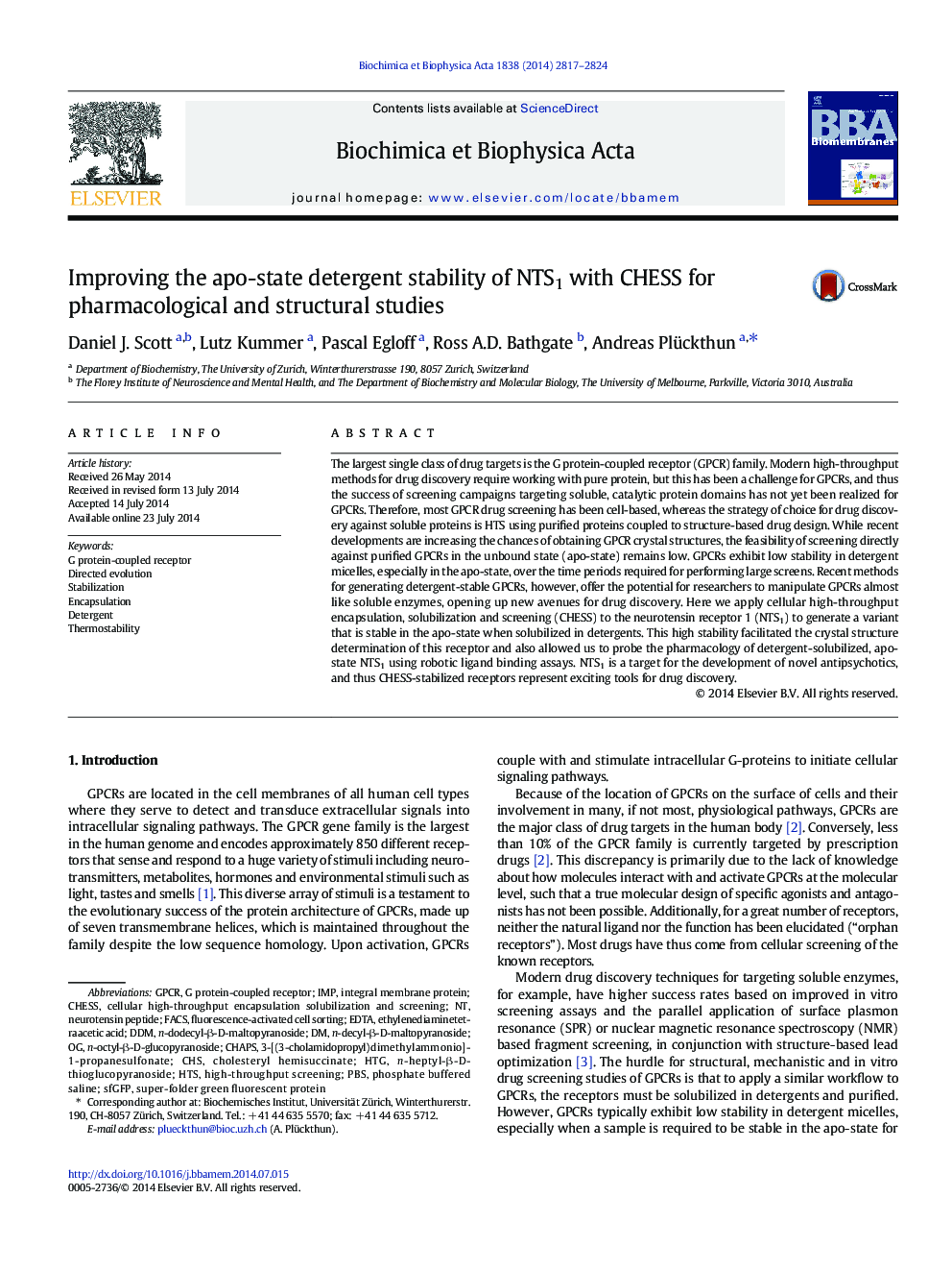 Improving the apo-state detergent stability of NTS1 with CHESS for pharmacological and structural studies