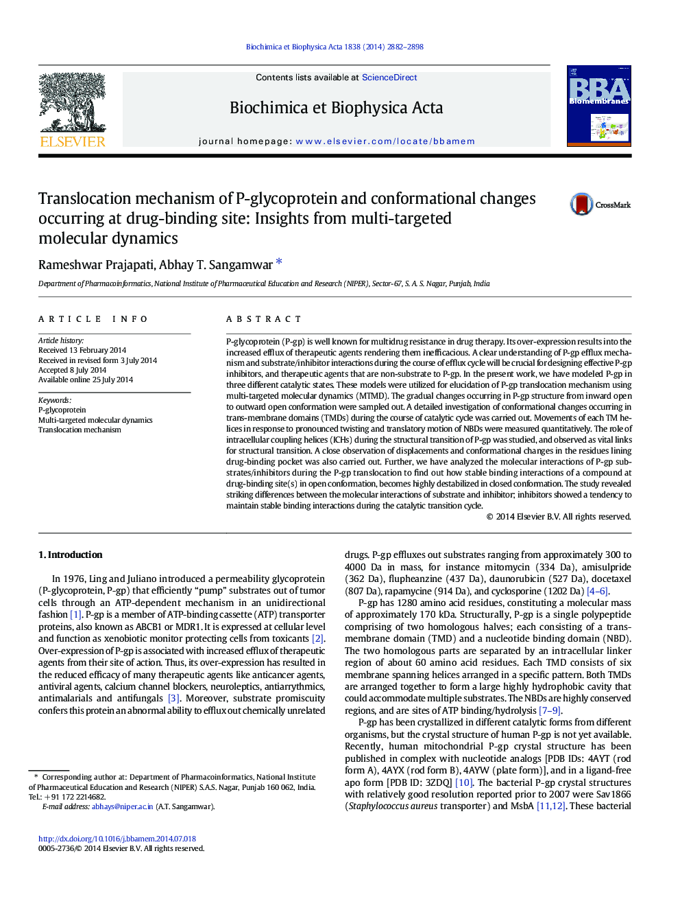 Translocation mechanism of P-glycoprotein and conformational changes occurring at drug-binding site: Insights from multi-targeted molecular dynamics