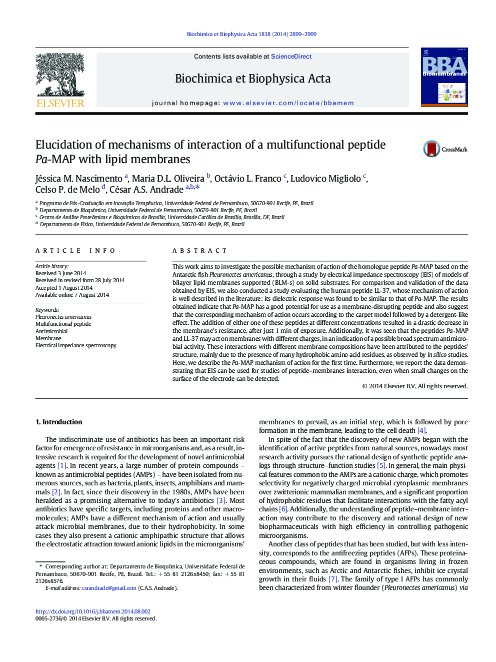 Elucidation of mechanisms of interaction of a multifunctional peptide Pa-MAP with lipid membranes