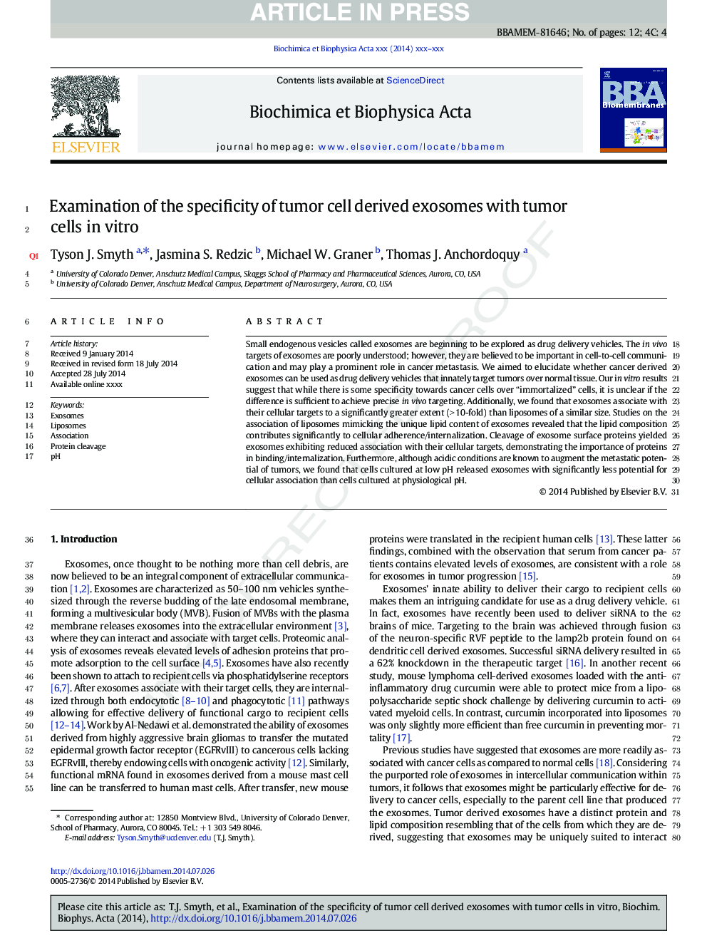 Examination of the specificity of tumor cell derived exosomes with tumor cells in vitro