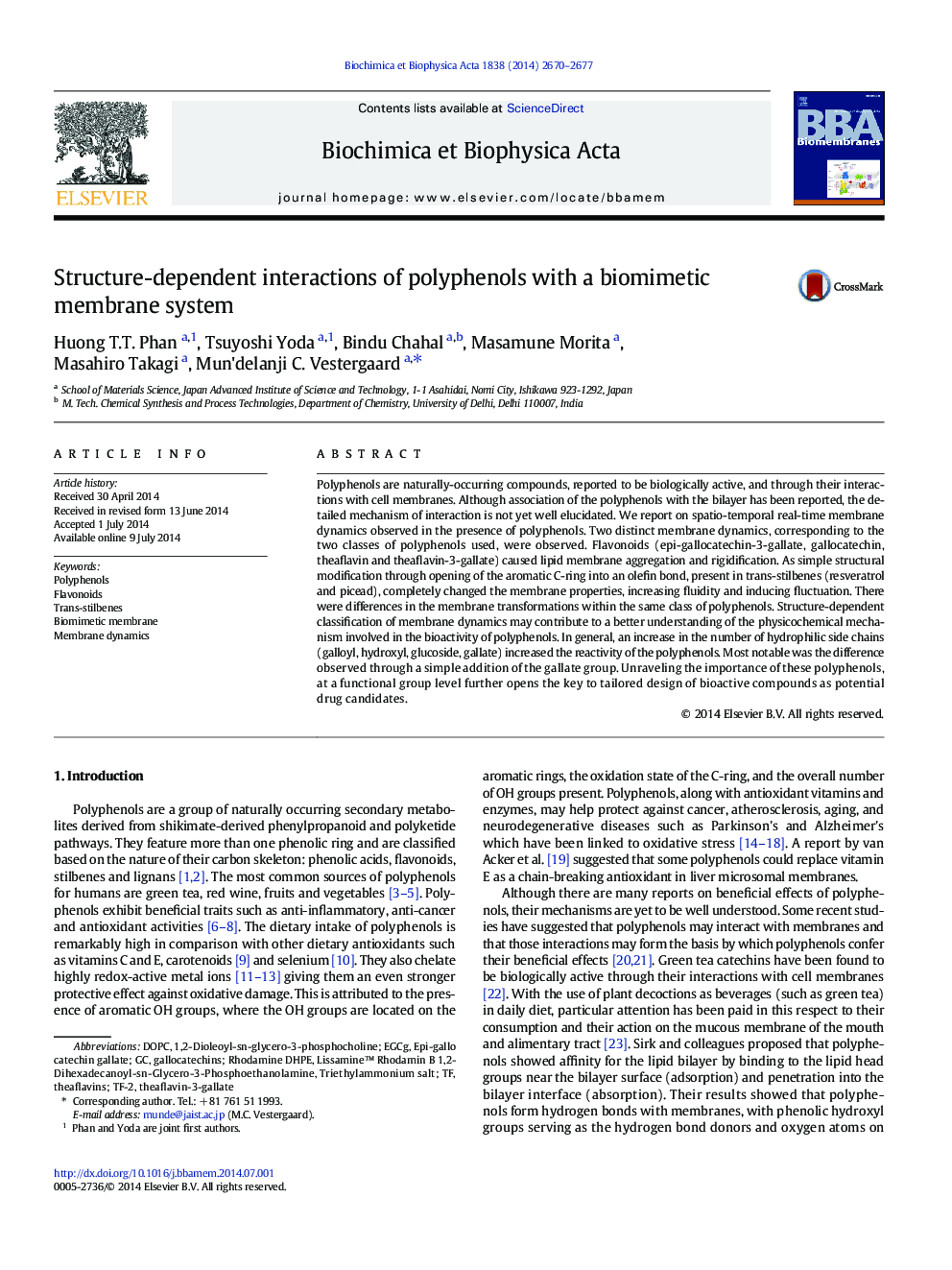 Structure-dependent interactions of polyphenols with a biomimetic membrane system