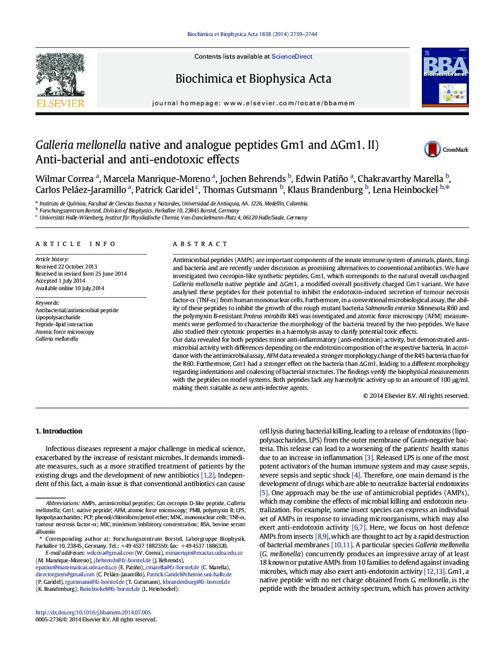 Galleria mellonella native and analogue peptides Gm1 and ÎGm1. II) Anti-bacterial and anti-endotoxic effects