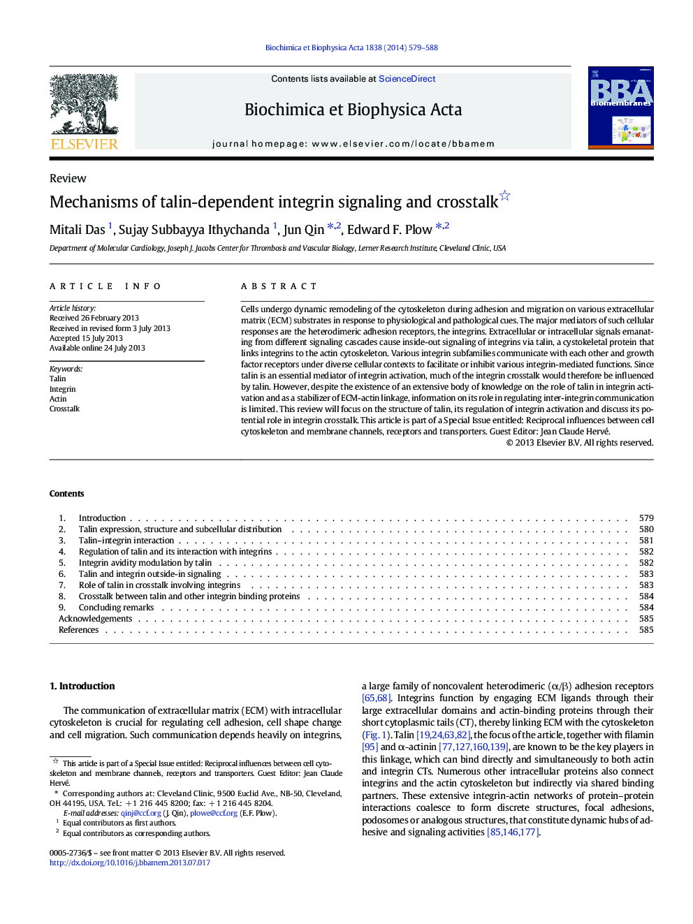 Mechanisms of talin-dependent integrin signaling and crosstalk