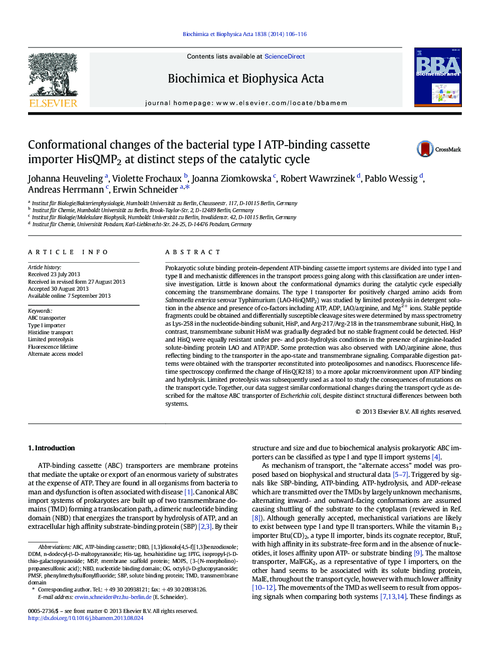 Conformational changes of the bacterial type I ATP-binding cassette importer HisQMP2 at distinct steps of the catalytic cycle