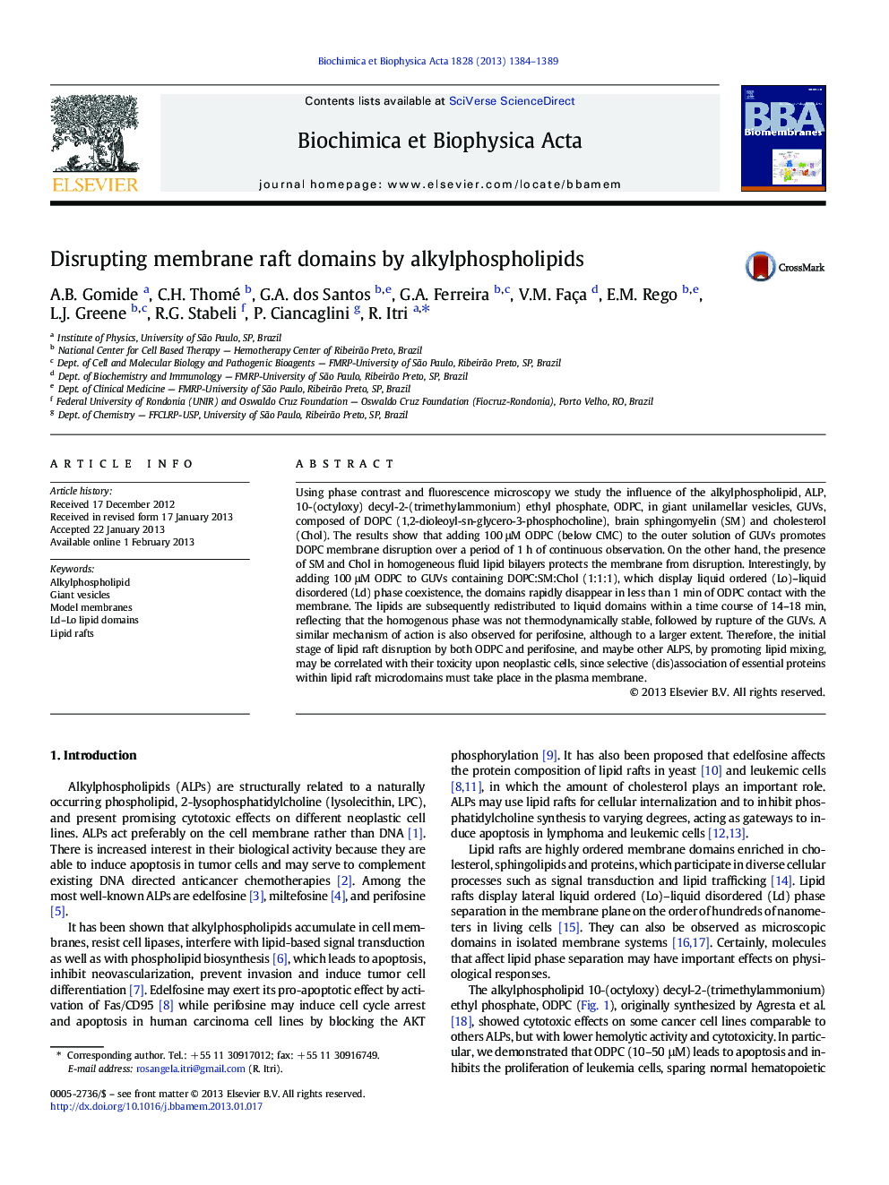 Disrupting membrane raft domains by alkylphospholipids