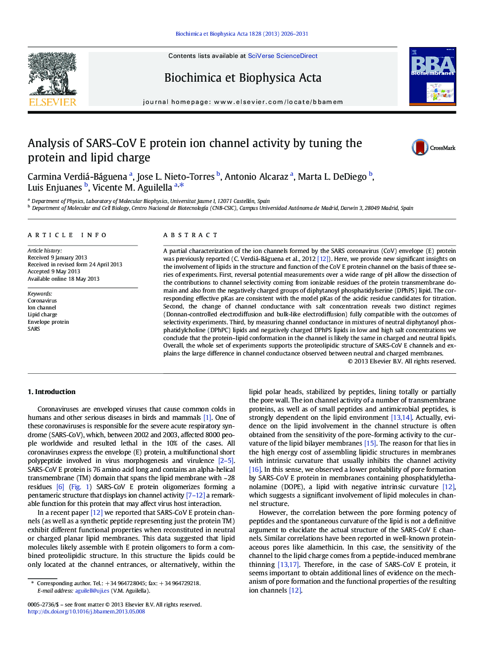 Analysis of SARS-CoV E protein ion channel activity by tuning the protein and lipid charge