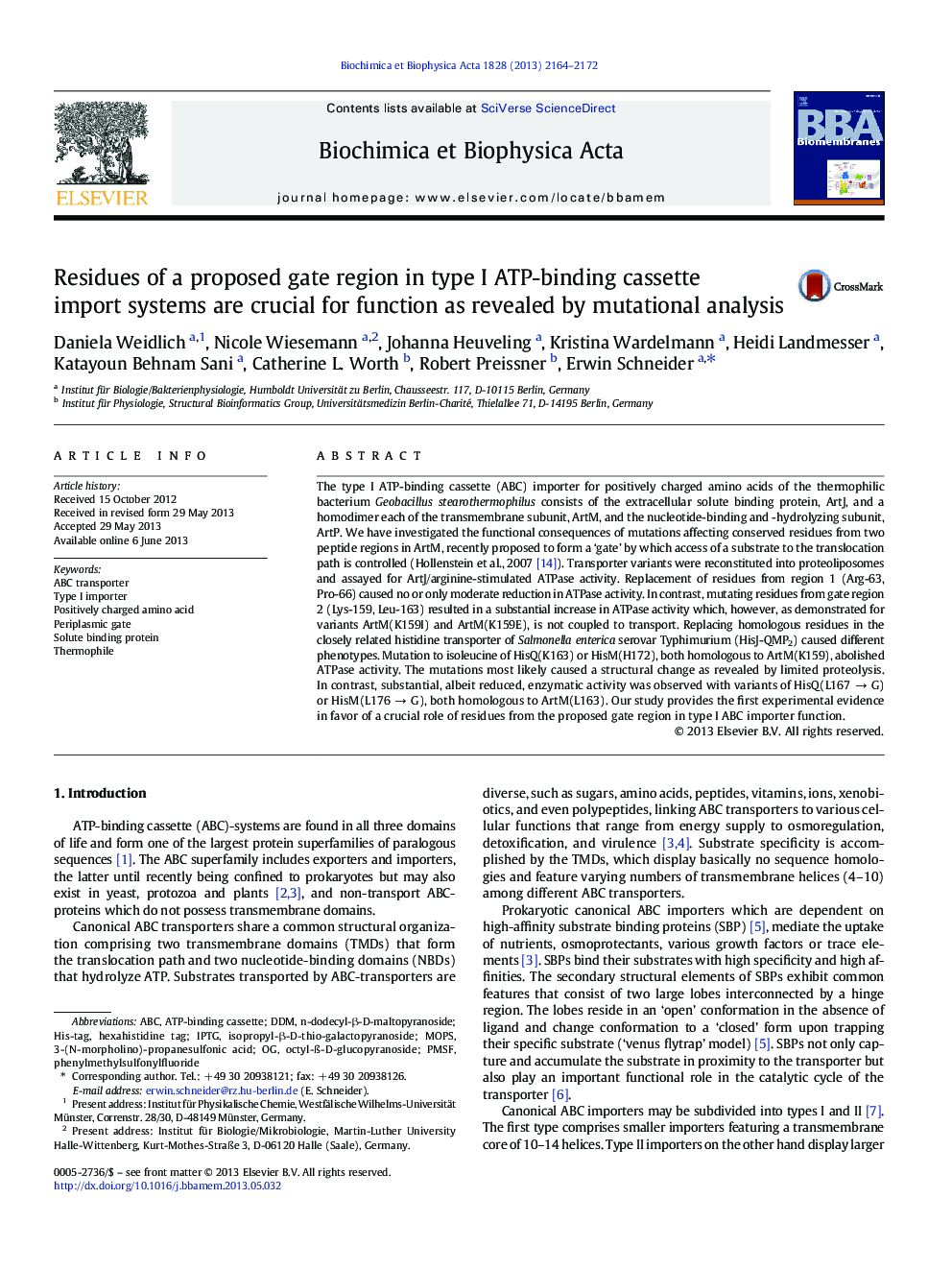 Residues of a proposed gate region in type I ATP-binding cassette import systems are crucial for function as revealed by mutational analysis