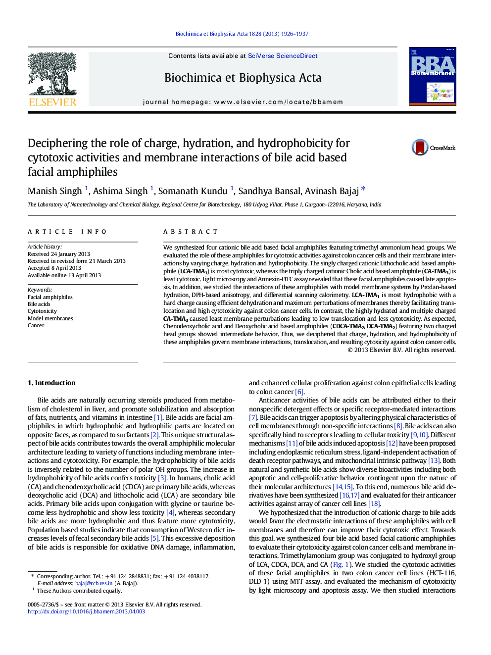 Deciphering the role of charge, hydration, and hydrophobicity for cytotoxic activities and membrane interactions of bile acid based facial amphiphiles