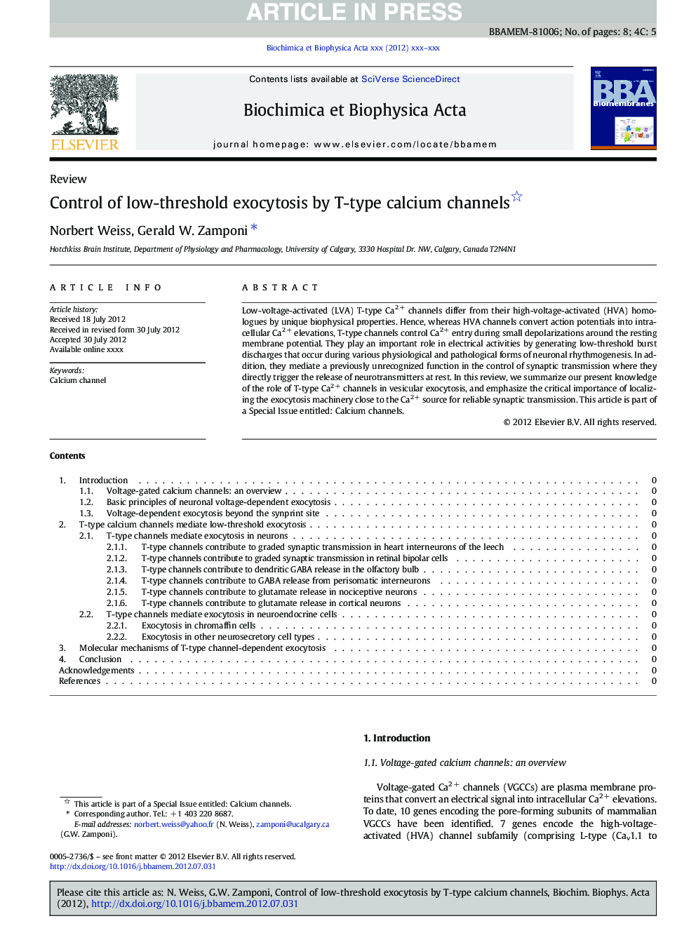 Control of low-threshold exocytosis by T-type calcium channels