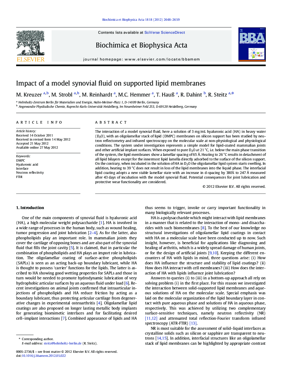 Impact of a model synovial fluid on supported lipid membranes