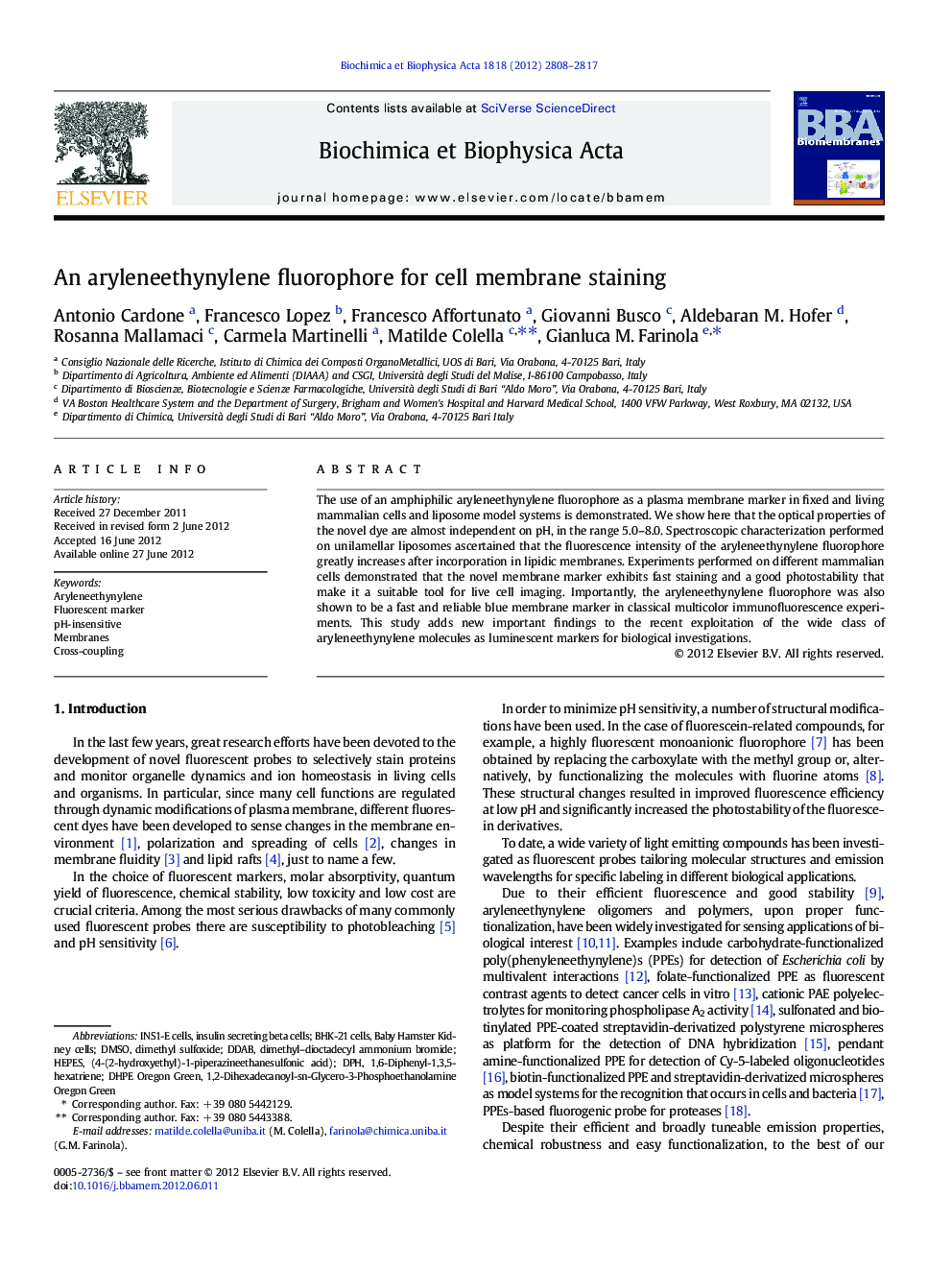 An aryleneethynylene fluorophore for cell membrane staining