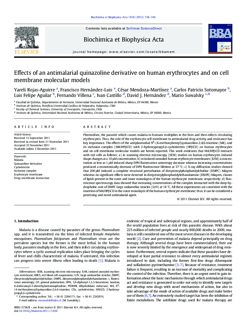 Effects of an antimalarial quinazoline derivative on human erythrocytes and on cell membrane molecular models