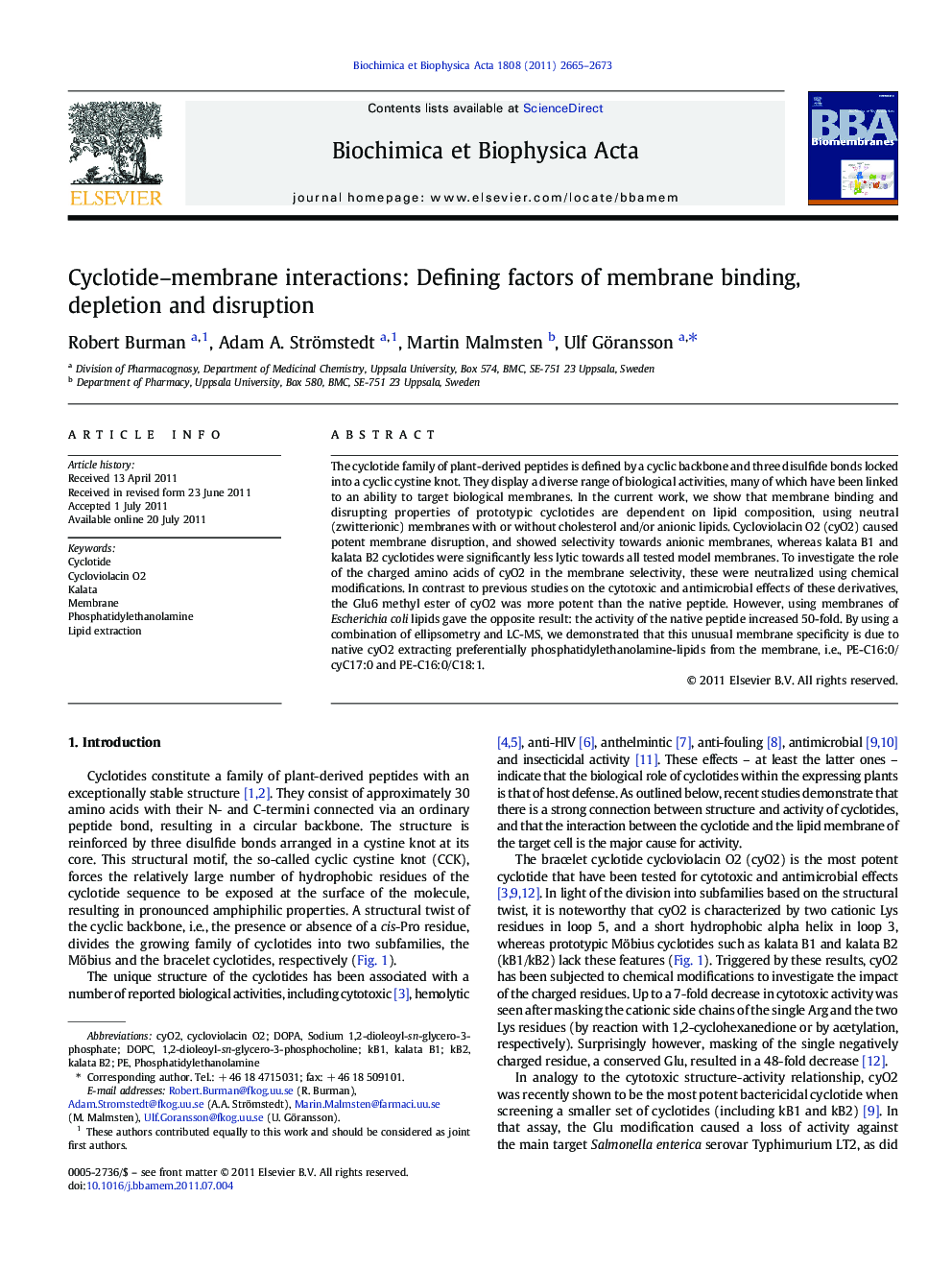 Cyclotide-membrane interactions: Defining factors of membrane binding, depletion and disruption