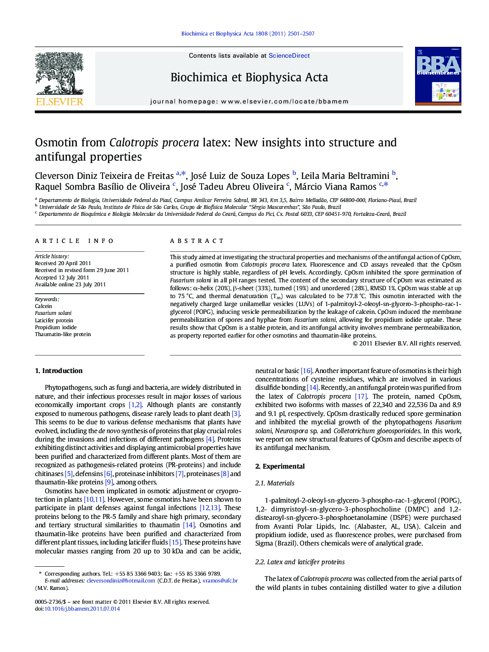 Osmotin from Calotropis procera latex: New insights into structure and antifungal properties