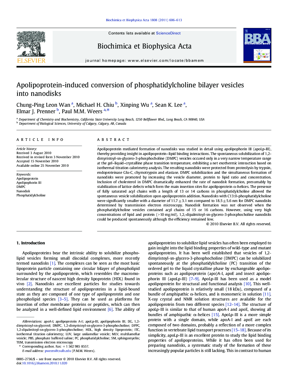 Apolipoprotein-induced conversion of phosphatidylcholine bilayer vesicles into nanodisks