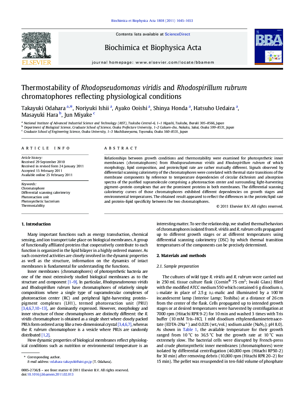 Thermostability of Rhodopseudomonas viridis and Rhodospirillum rubrum chromatophores reflecting physiological conditions