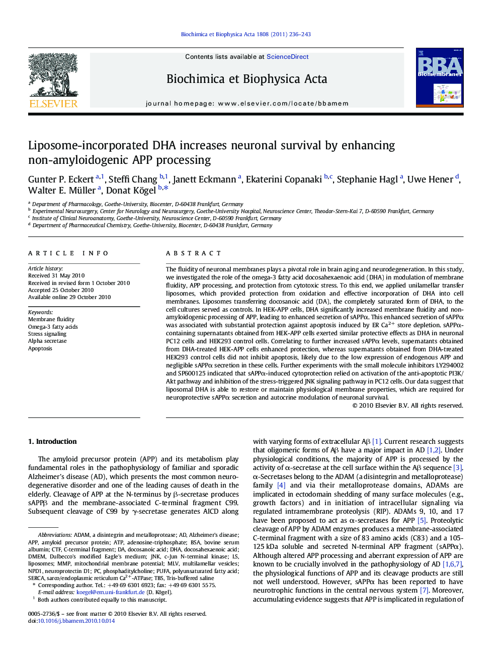 Liposome-incorporated DHA increases neuronal survival by enhancing non-amyloidogenic APP processing