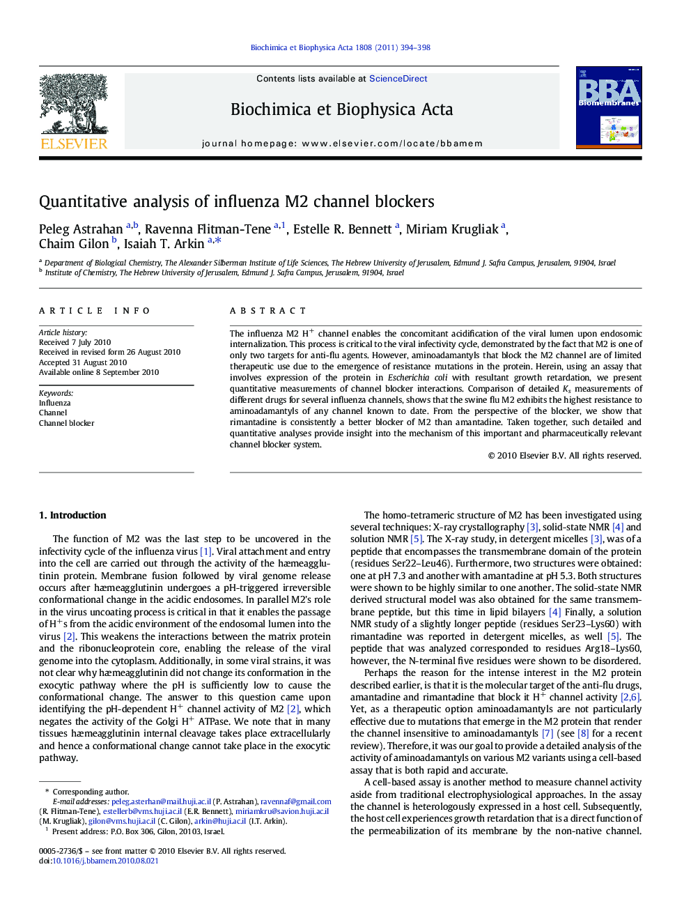 Quantitative analysis of influenza M2 channel blockers