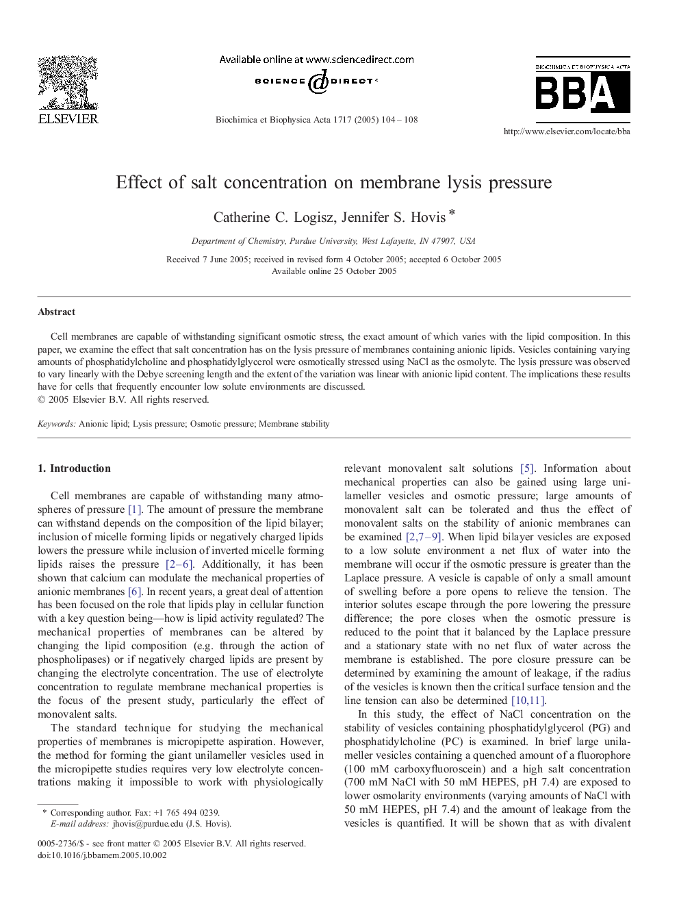 Effect of salt concentration on membrane lysis pressure