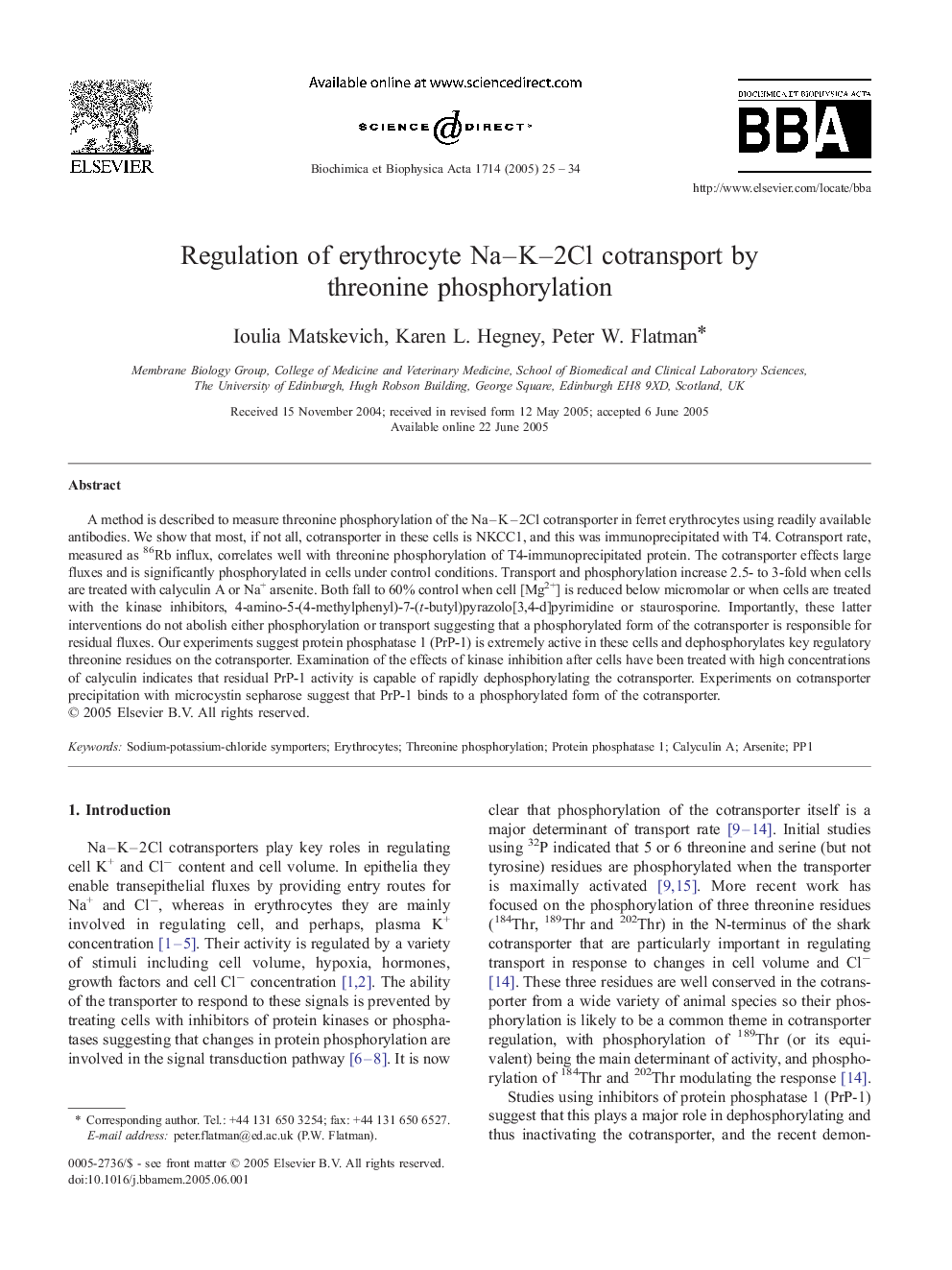 Regulation of erythrocyte Na-K-2Cl cotransport by threonine phosphorylation