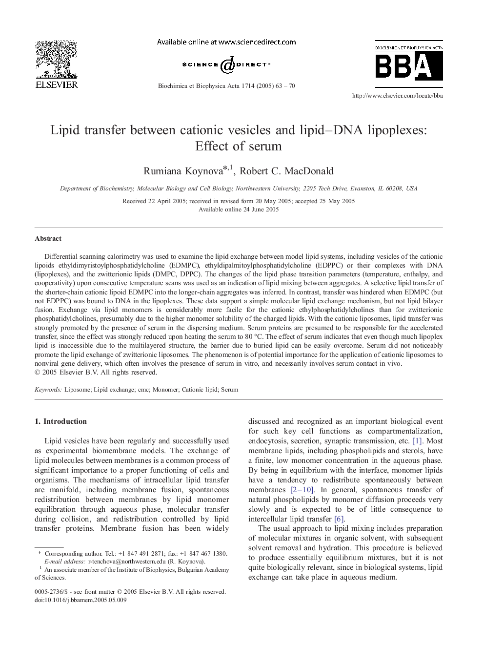 Lipid transfer between cationic vesicles and lipid-DNA lipoplexes: Effect of serum