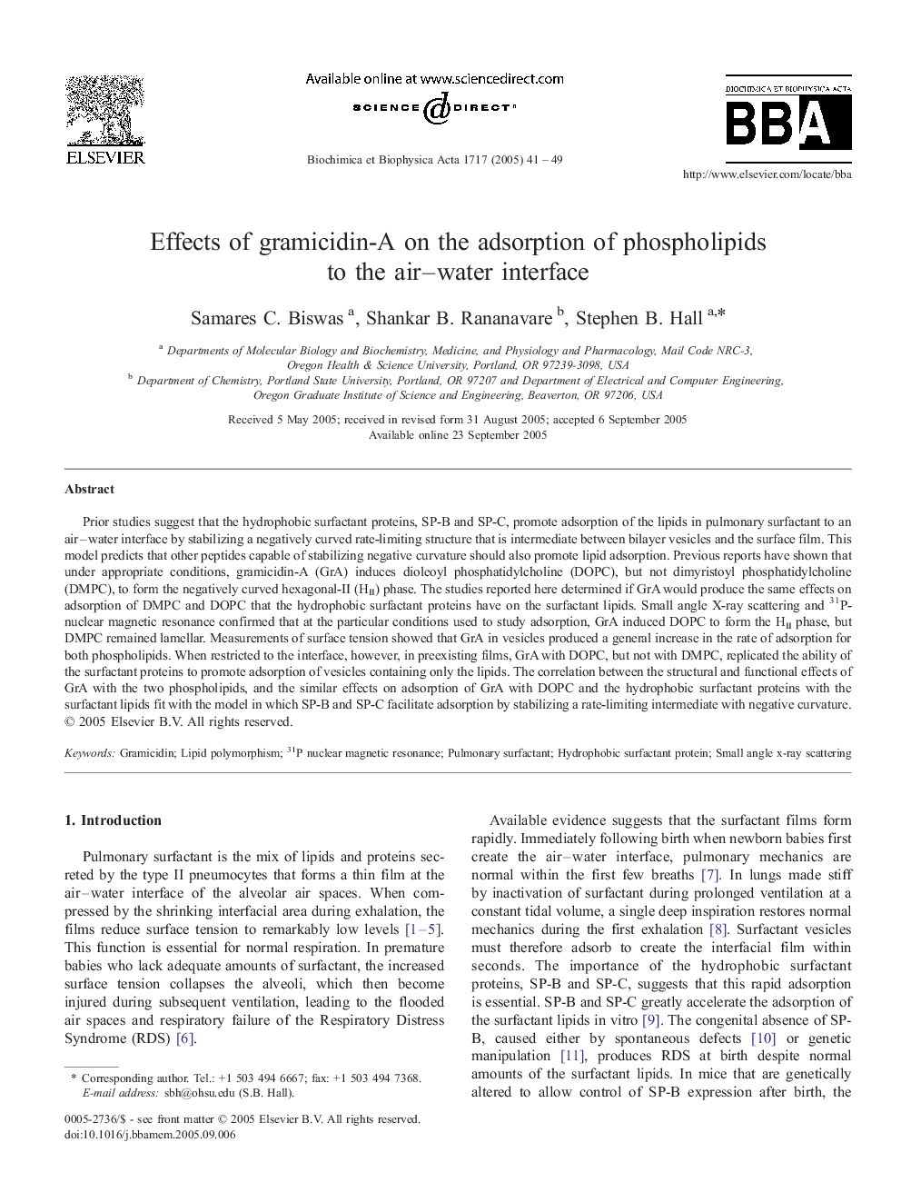 Effects of gramicidin-A on the adsorption of phospholipids to the air-water interface