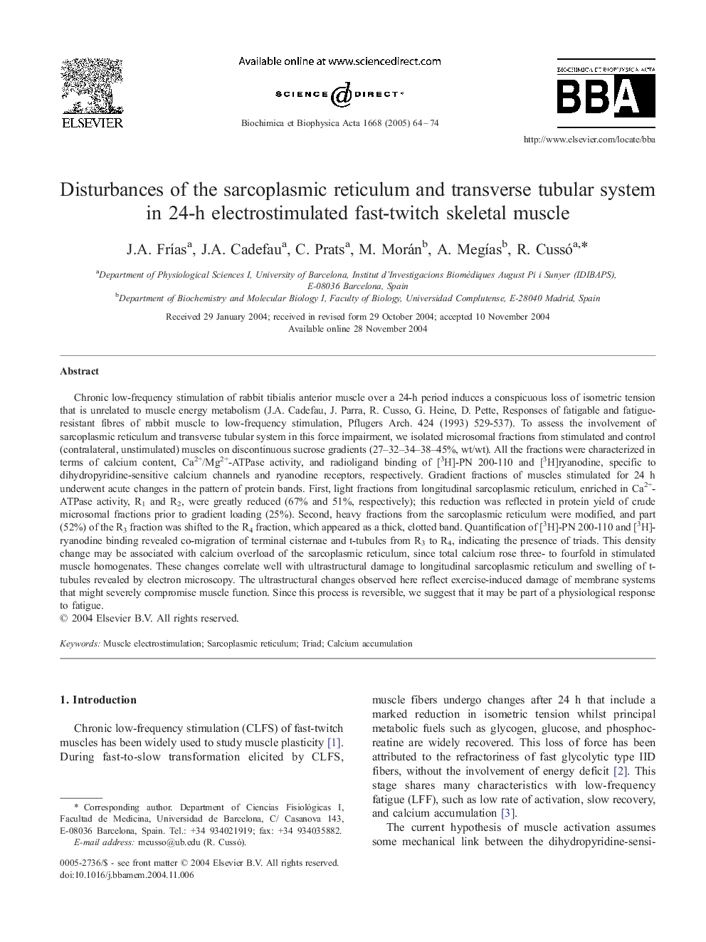 Disturbances of the sarcoplasmic reticulum and transverse tubular system in 24-h electrostimulated fast-twitch skeletal muscle