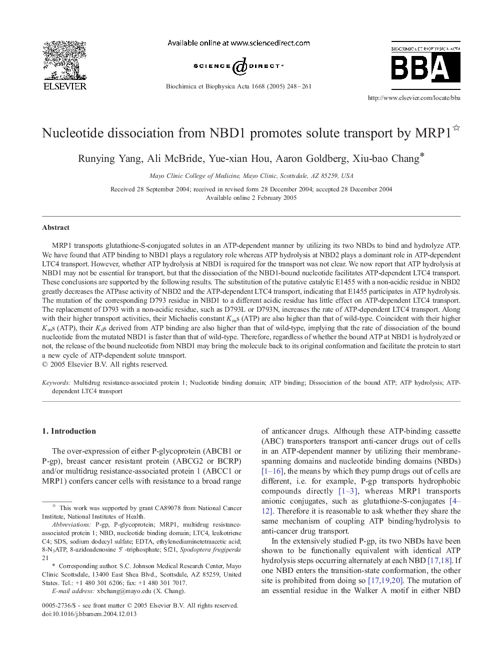 Nucleotide dissociation from NBD1 promotes solute transport by MRP1