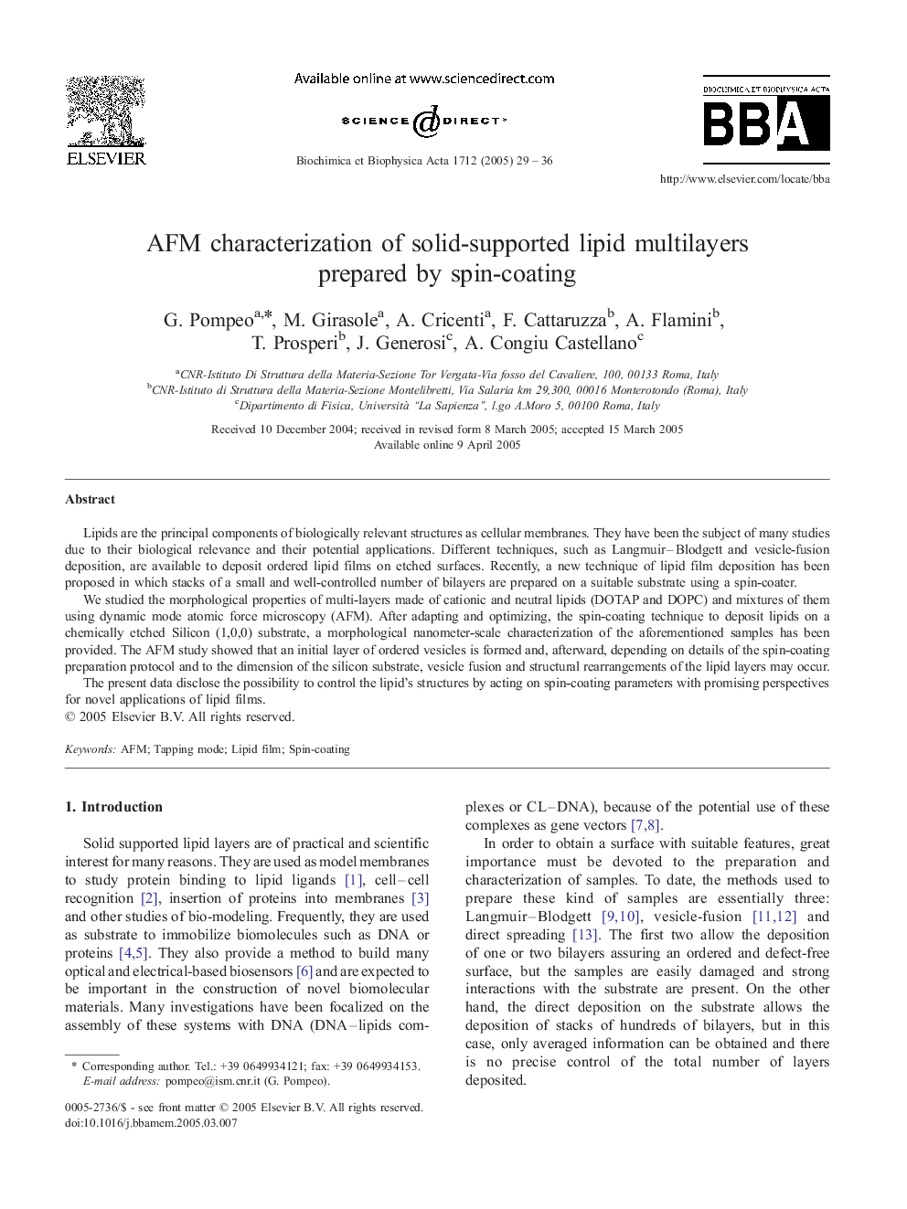 AFM characterization of solid-supported lipid multilayers prepared by spin-coating