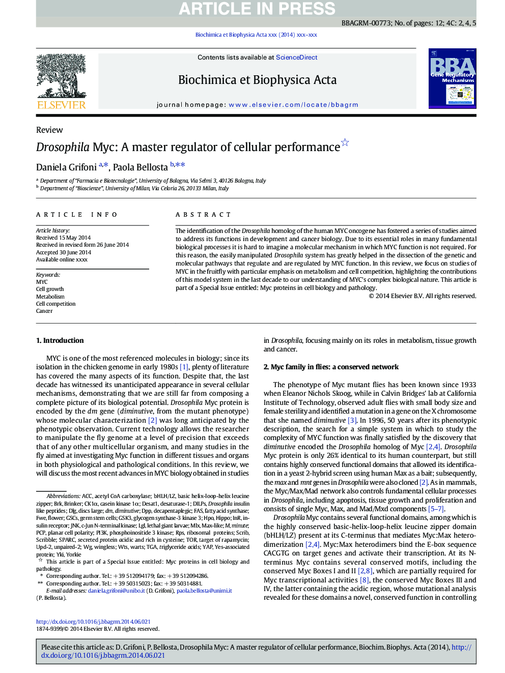 Drosophila Myc: A master regulator of cellular performance