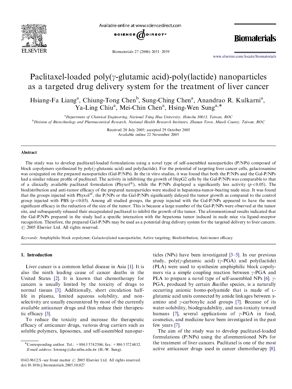 Paclitaxel-loaded poly(γ-glutamic acid)-poly(lactide) nanoparticles as a targeted drug delivery system for the treatment of liver cancer