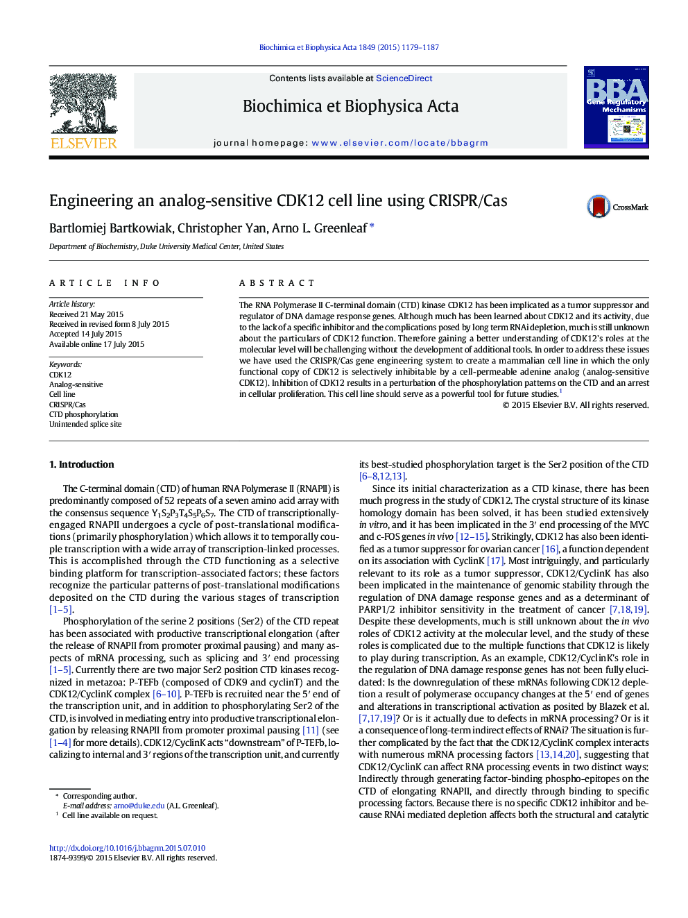 Engineering an analog-sensitive CDK12 cell line using CRISPR/Cas