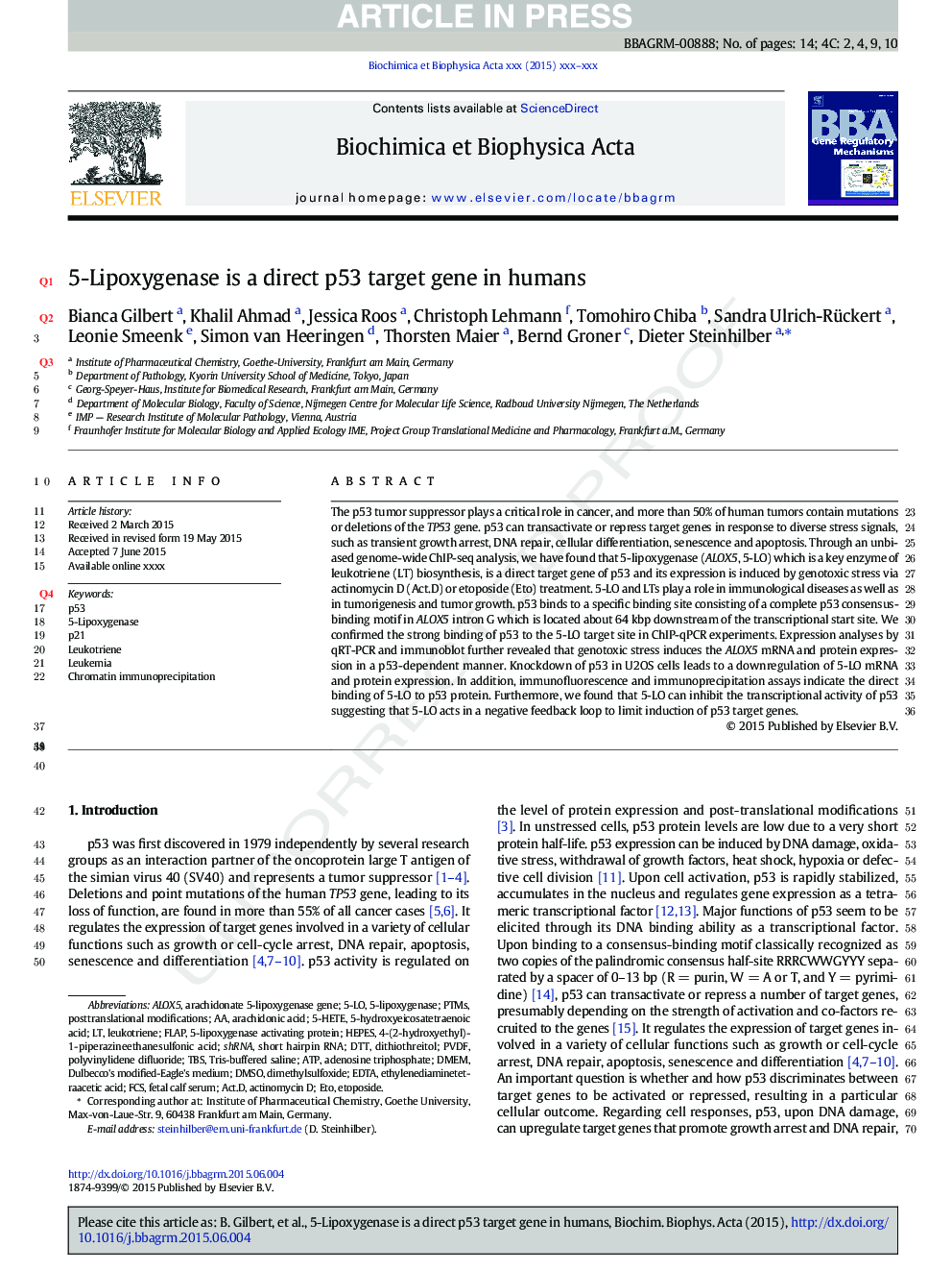 5-Lipoxygenase is a direct p53 target gene in humans